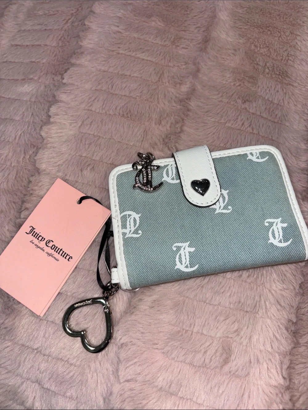 Juicy Couture Grey & White Monogram Snap Wallet with Heart Charm